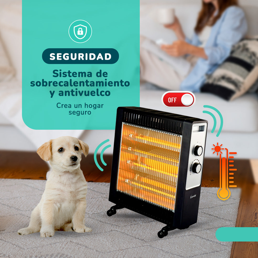 Estufa Eléctrica Fibra de Carbono KENDAL 4 tubos Potencia 2200W Cobertura 20m2