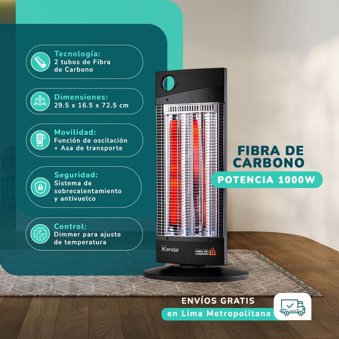 Estufa Eléctrica Fibra Carbono KENDAL Potencia 1000w Cobertura 16m2