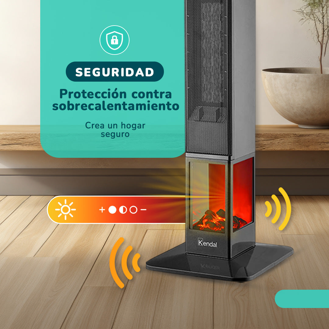 Estufa eléctrica KENDAL Panel Digital Potencia 2000w Cobertura 20m2 Efecto Flama