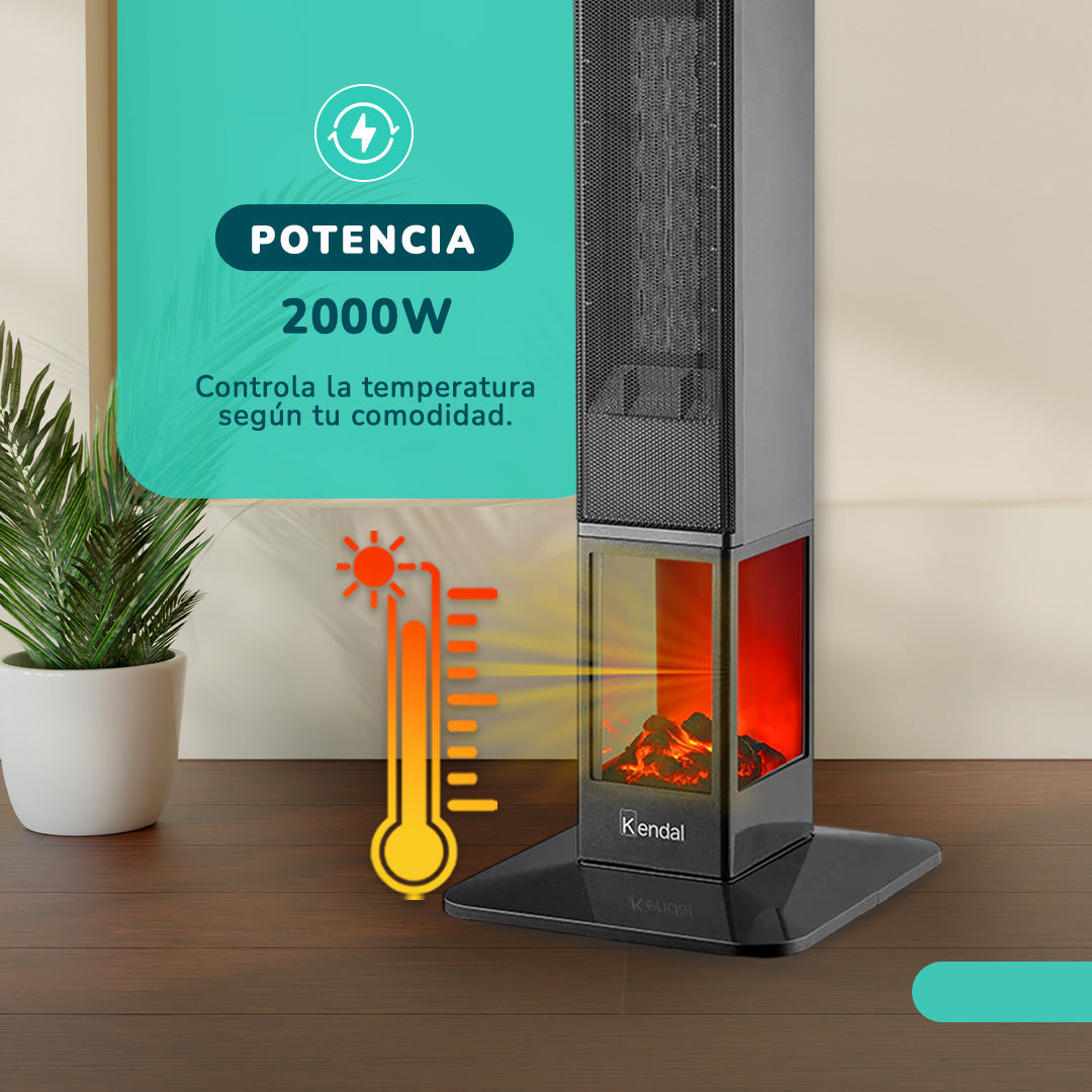 Estufa eléctrica KENDAL Panel Digital Potencia 2000w Cobertura 20m2 Efecto Flama
