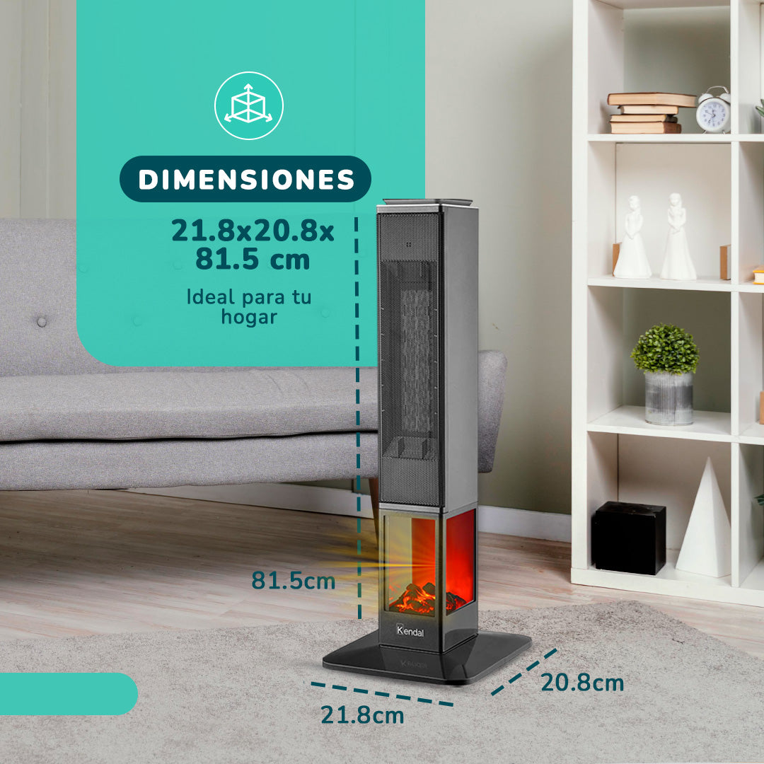 Estufa eléctrica KENDAL Panel Digital Potencia 2000w Cobertura 20m2 Efecto Flama
