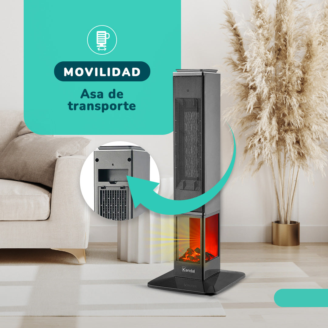 Estufa eléctrica KENDAL Panel Digital Potencia 2000w Cobertura 20m2 Efecto Flama