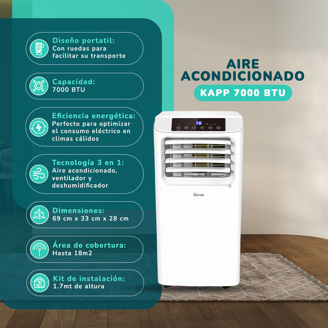Aire Acondicionado Portátil 7000 BTU 3 en 1