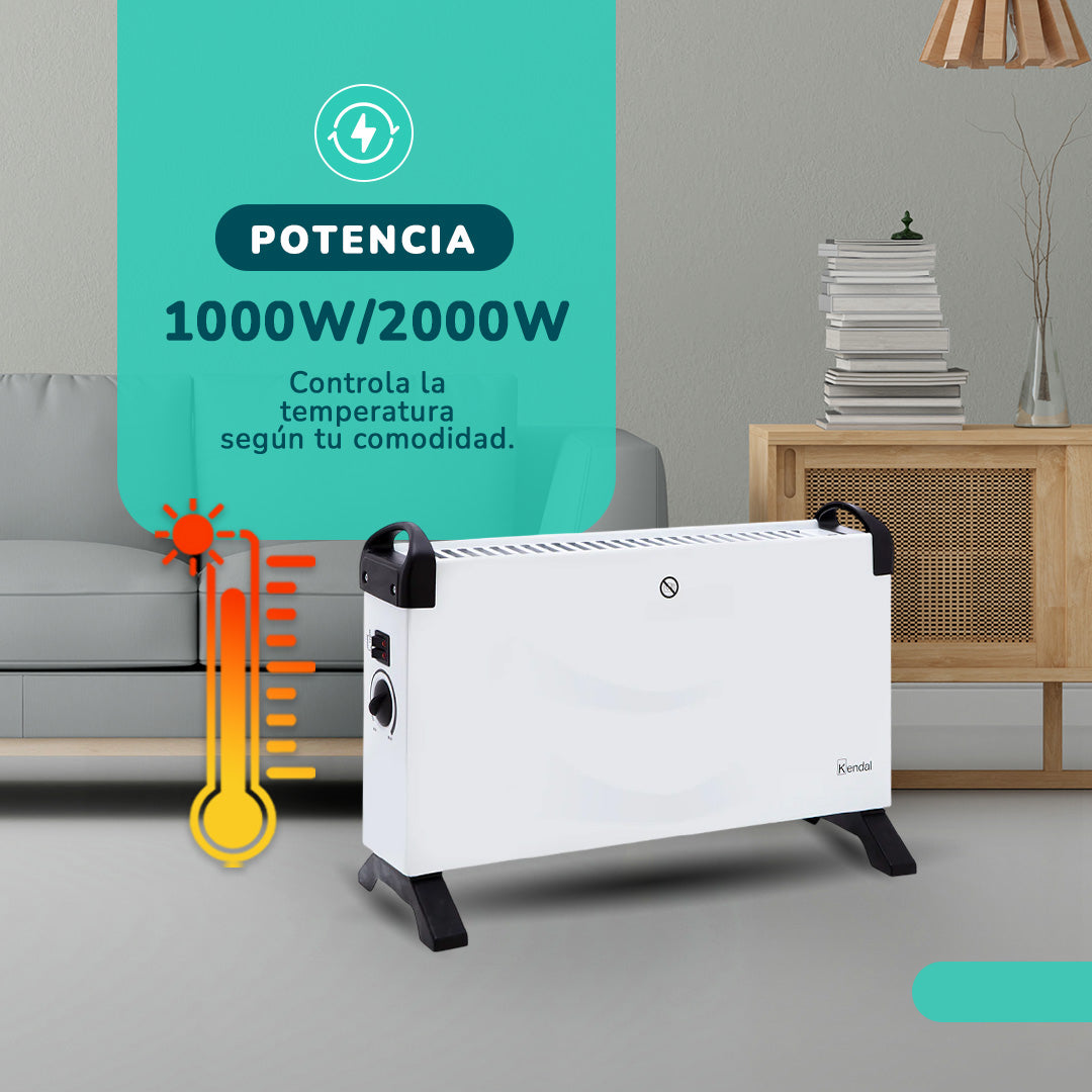 Estufa Panel Convector Potencia 2000w Cobertura 20m2 Temperatura Regulable Blanca