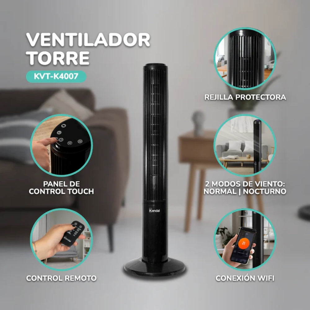Ventilador Torre Kendal Kvt-k4007 Potente Con Wifi Y Control Remoto