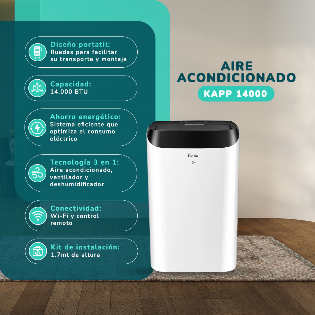 Aire Acondicionado Portátil y Deshumidificador 14000 BTU + Ventilador 4 En 1 de REGALO