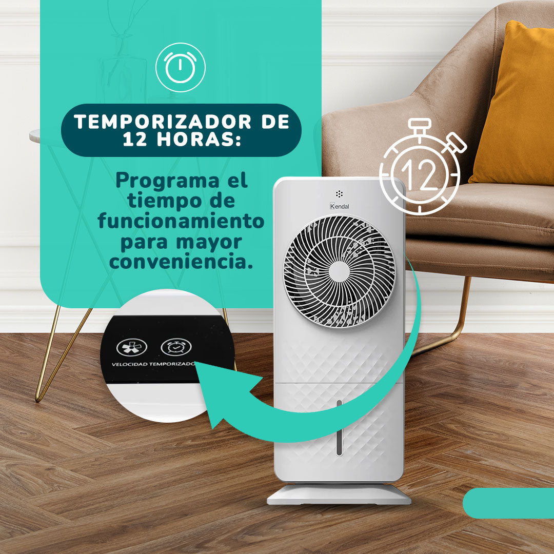 Ventilador Aire  4 En 1 | Potencia 50w Humidificador, Purificador, Control Remoto, Temporizador,3 Modos, Tanque 5L Con Ice Packs