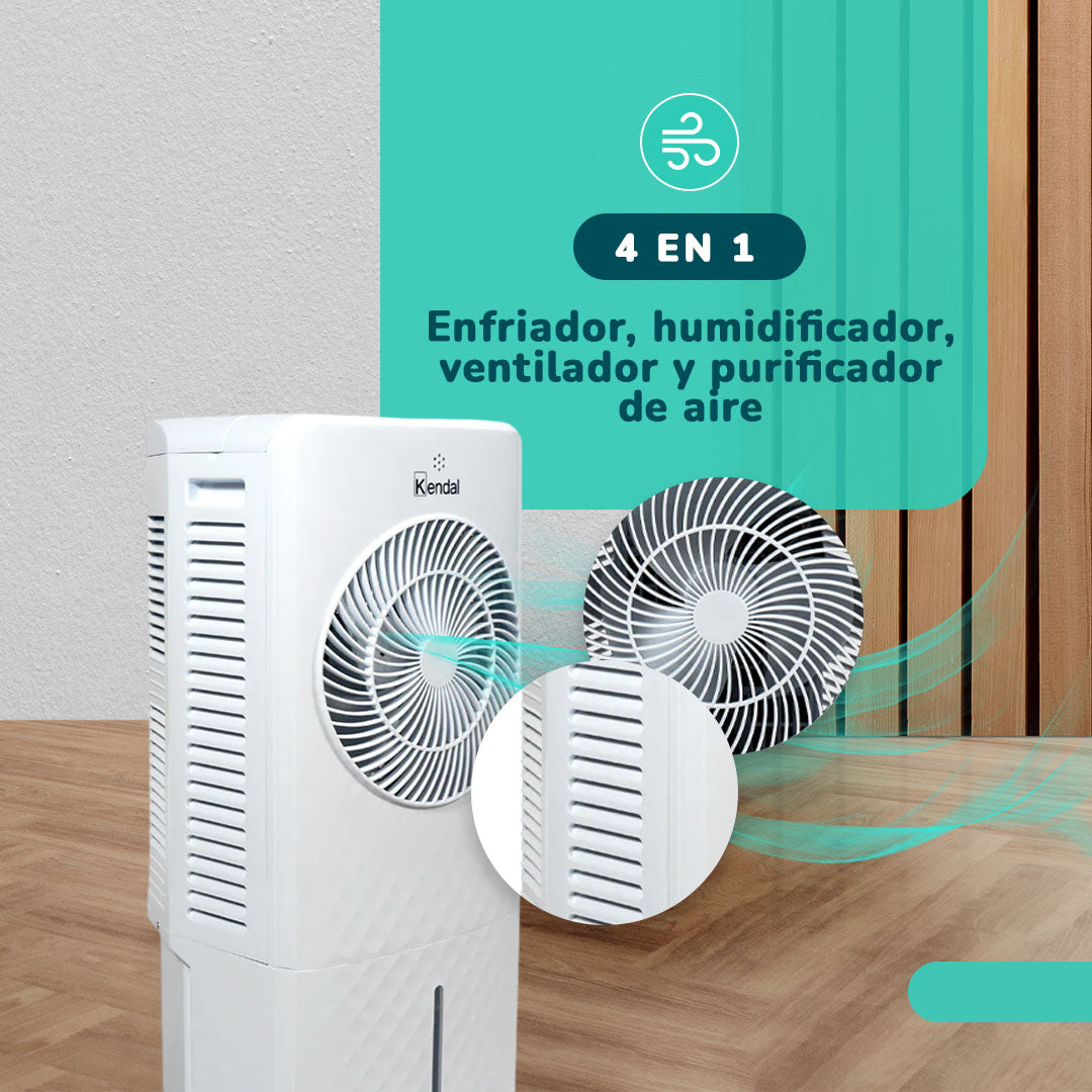 Ventilador Aire  4 En 1 | Potencia 50w Humidificador, Purificador, Control Remoto, Temporizador,3 Modos, Tanque 5L Con Ice Packs