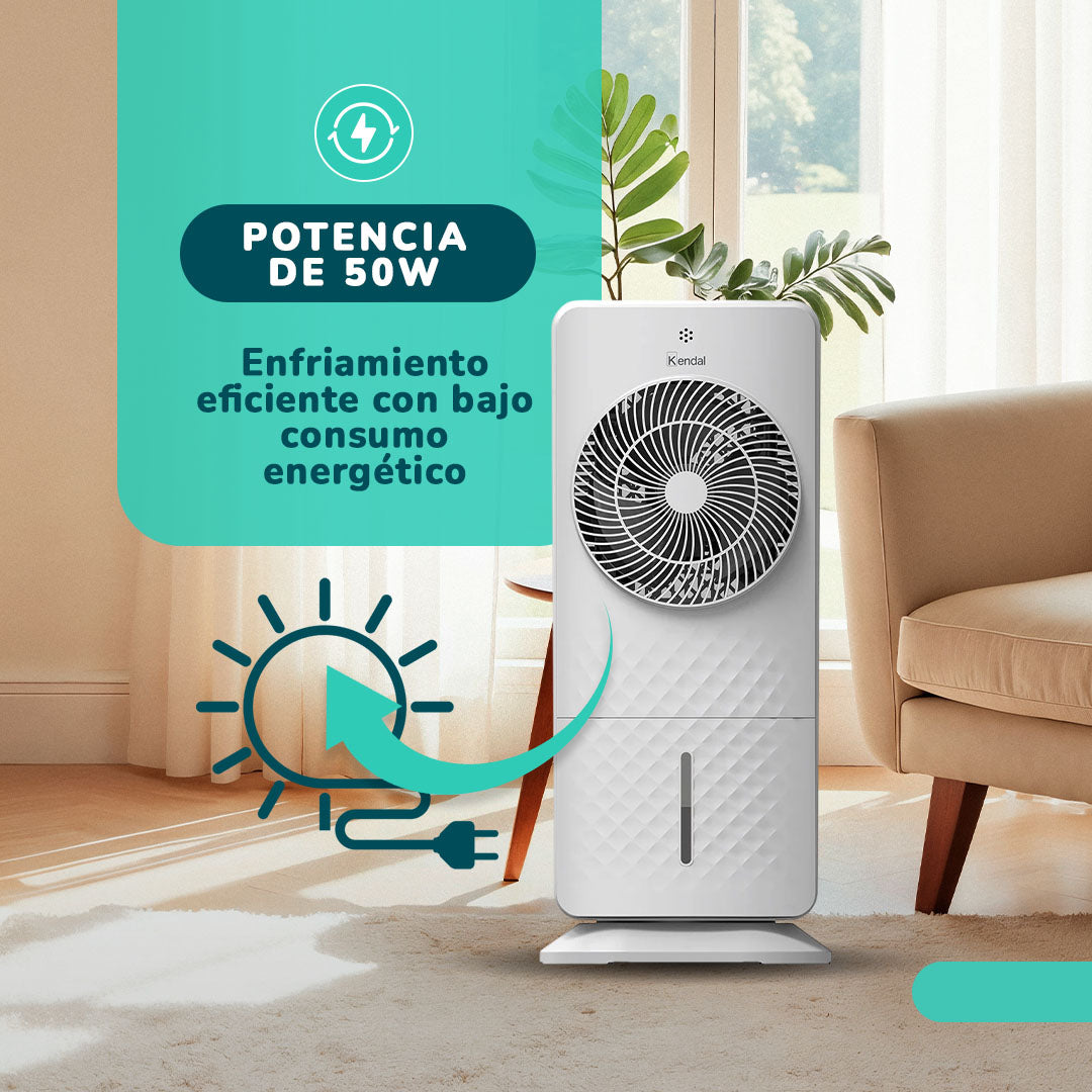 Ventilador Aire  4 En 1 | Potencia 50w Humidificador, Purificador, Control Remoto, Temporizador,3 Modos, Tanque 5L Con Ice Packs