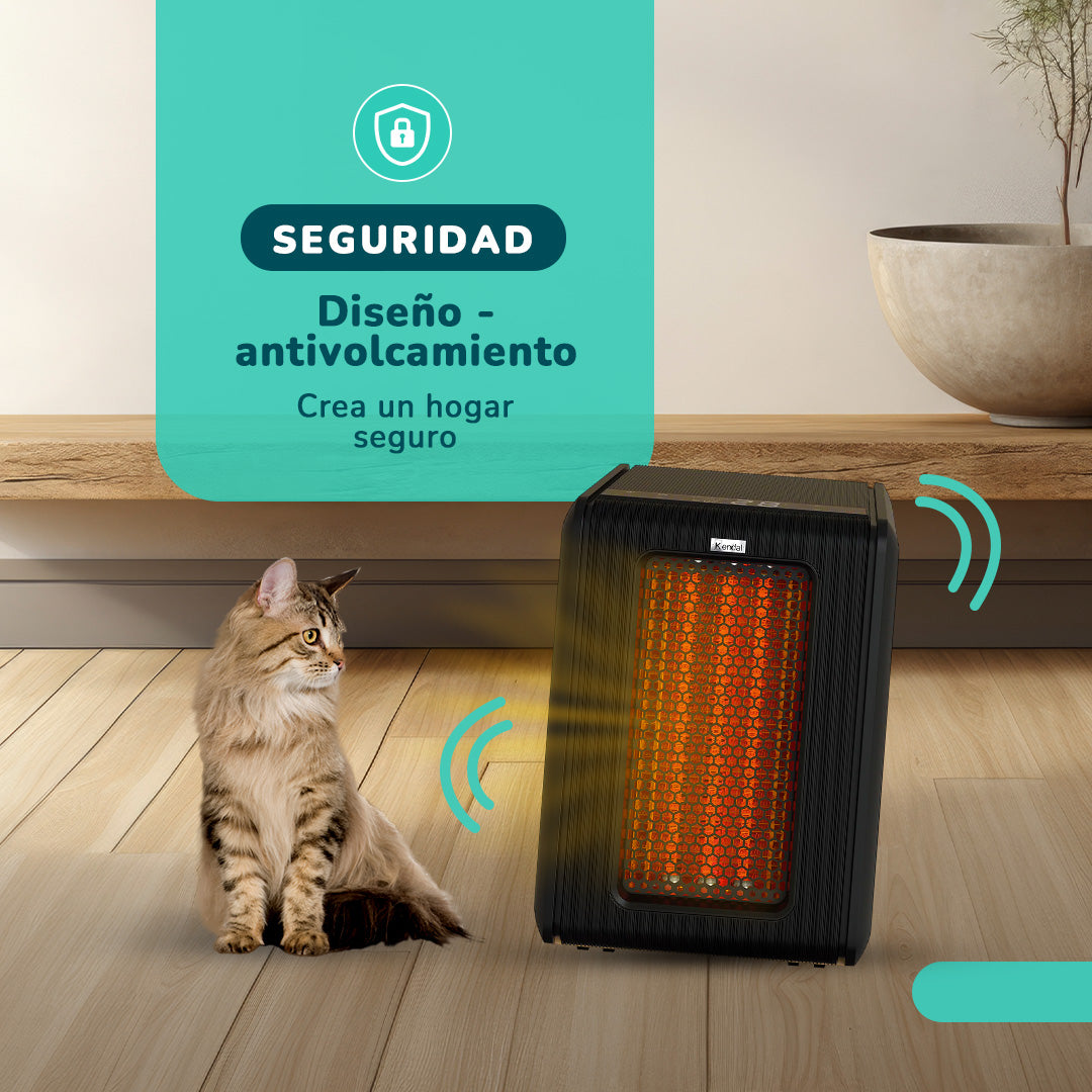 Estufa Infrarroja Kendal KEI-GOLDEN01 , 2000W, WIFI, 5 Modos de Calor, Negro – Para Ambientes hasta 65 m²