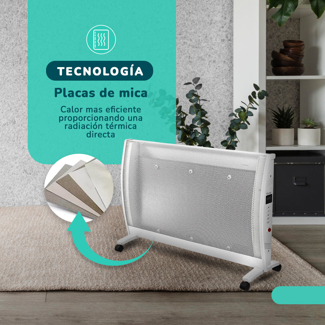 Estufa Panel Calefactor MICA KENDAL Potencia 1800w Cobertura 18m2 Instalación Piso/Muro