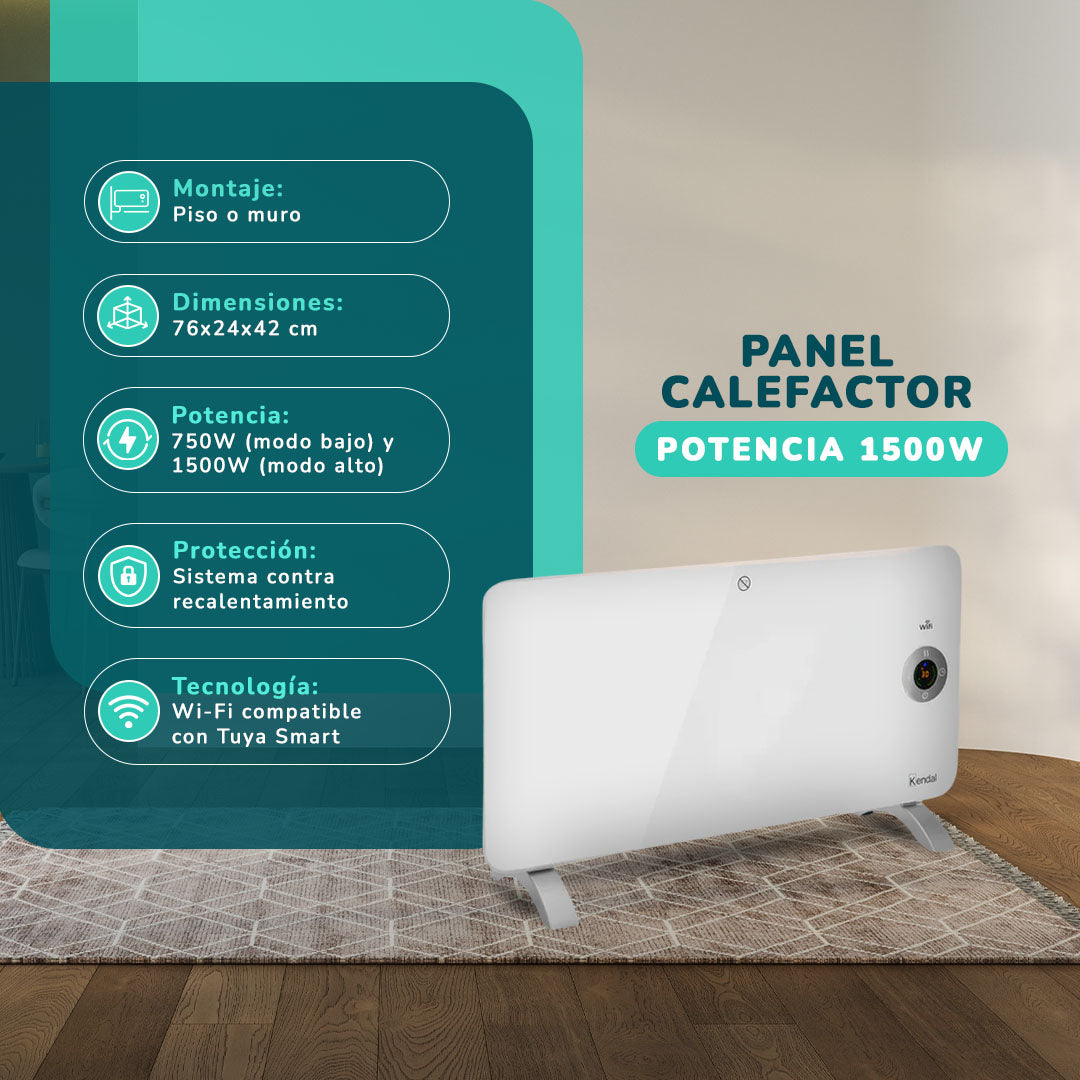 Estufa Panel Calefactor Aluminio WIFI Potencia 1500w Cobertura 18m2 Instalación Piso/Muro