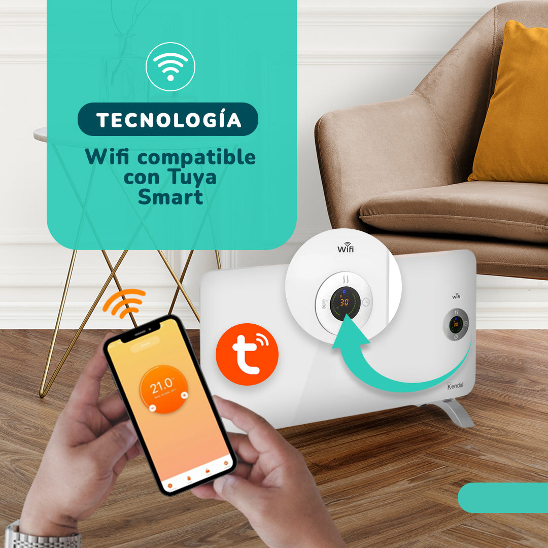Estufa Panel Calefactor Aluminio WIFI Potencia 1500w Cobertura 18m2 Instalación Piso/Muro
