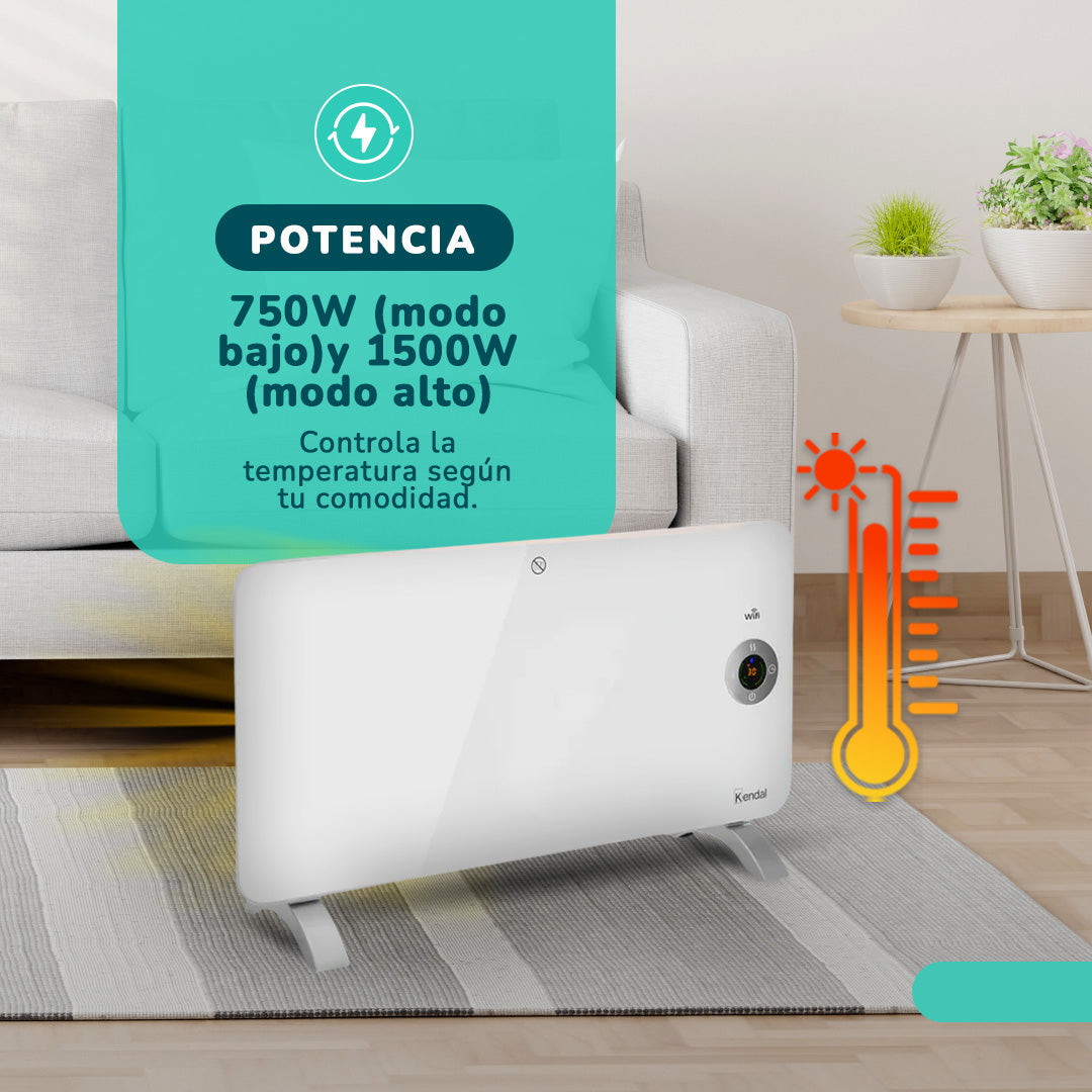 Estufa Panel Calefactor Aluminio WIFI Potencia 1500w Cobertura 18m2 Instalación Piso/Muro