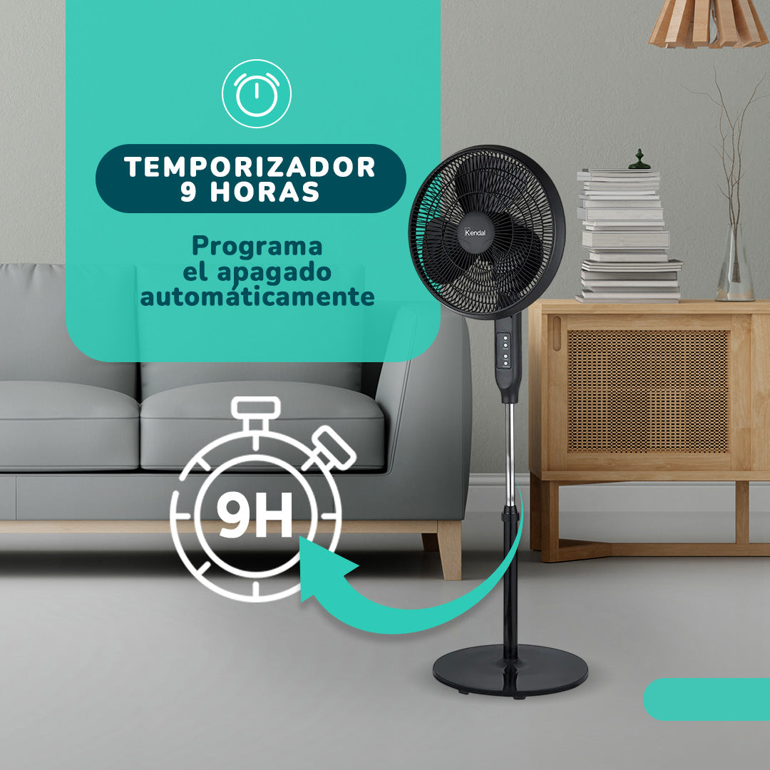 Ventilador Pedestal Kendal KVP-CONTROL16 Control Remoto, 16 Pulgadas, Temporizador y 3 Velocidades