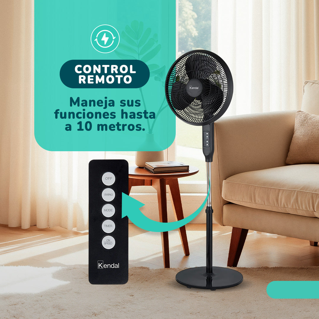 Ventilador Pedestal Kendal KVP-CONTROL16 Control Remoto, 16 Pulgadas, Temporizador y 3 Velocidades