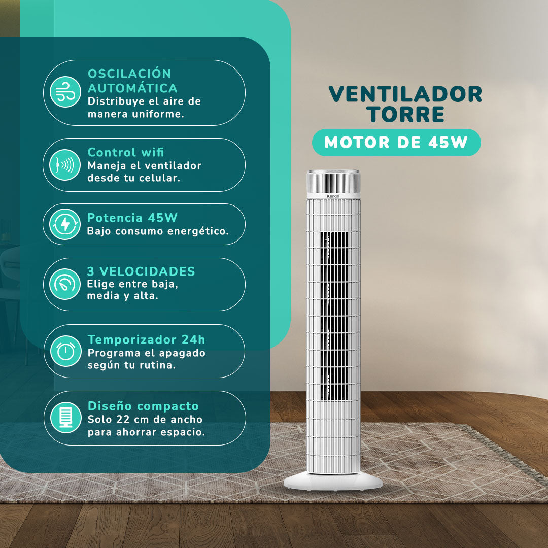 Ventilador Torre Kendal KVT-TOUCHTOWER WiFi, Panel Touch y Temporizador 24 Horas