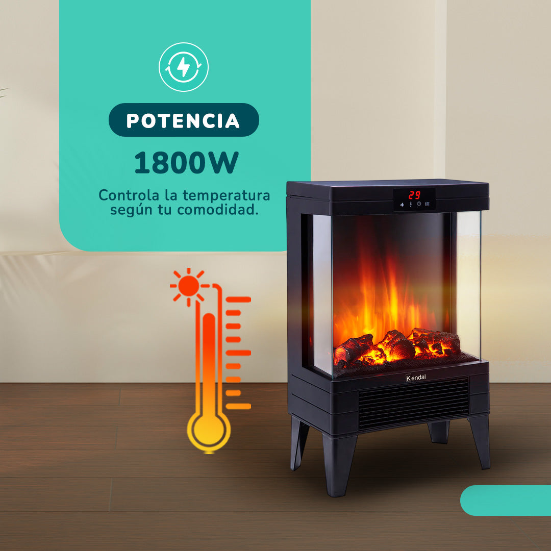 Estufa Chimenea Electrica Kendal Potencia 1800w Cobertura 20m2 Efecto Flama
