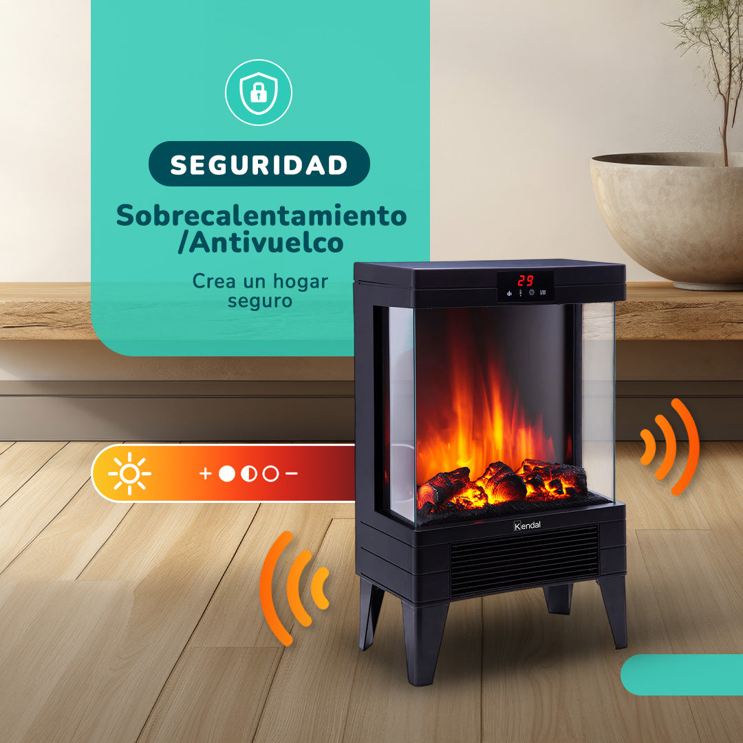 Estufa Chimenea Electrica Kendal Potencia 1800w Cobertura 20m2 Efecto Flama