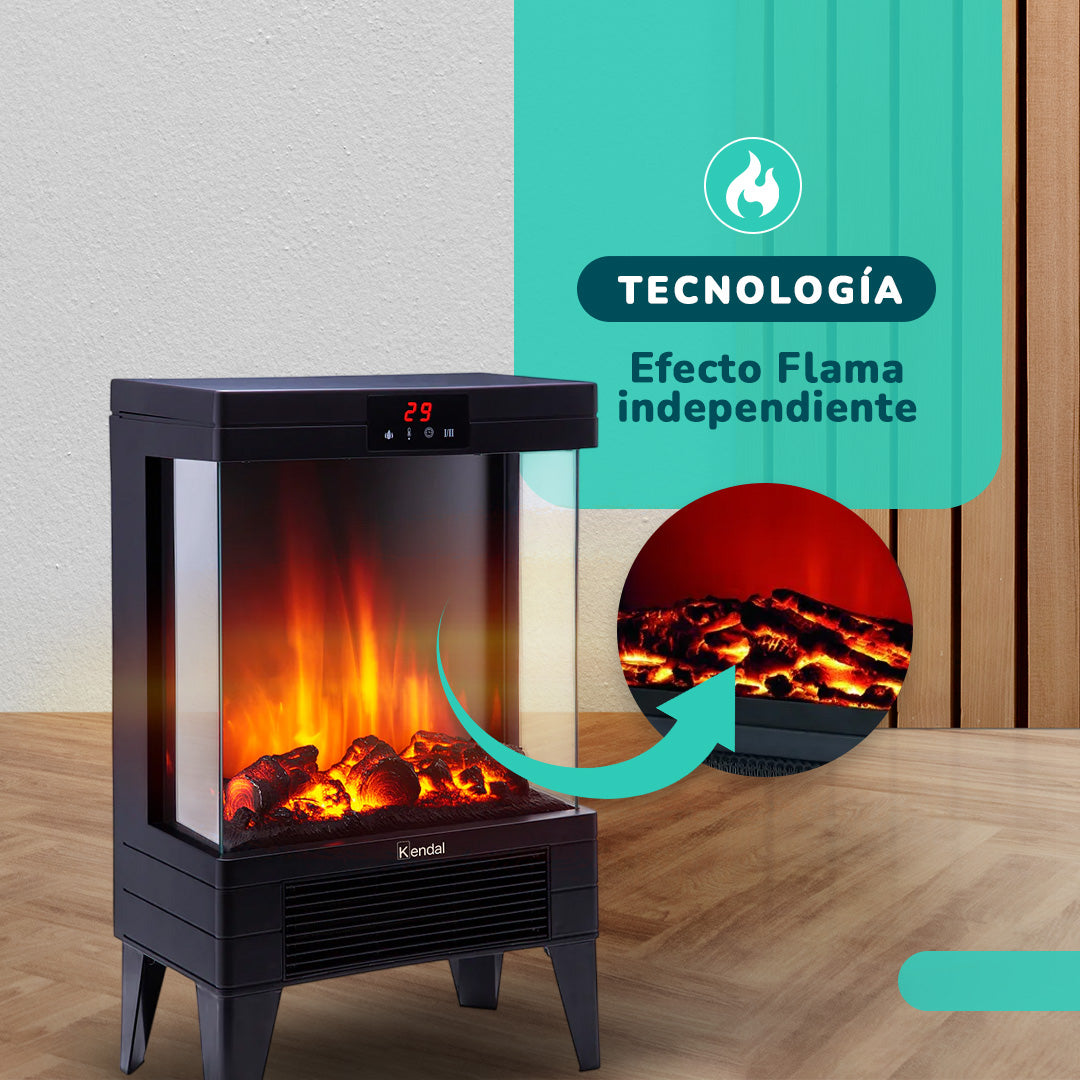 Estufa Chimenea Electrica Kendal Potencia 1800w Cobertura 20m2 Efecto Flama