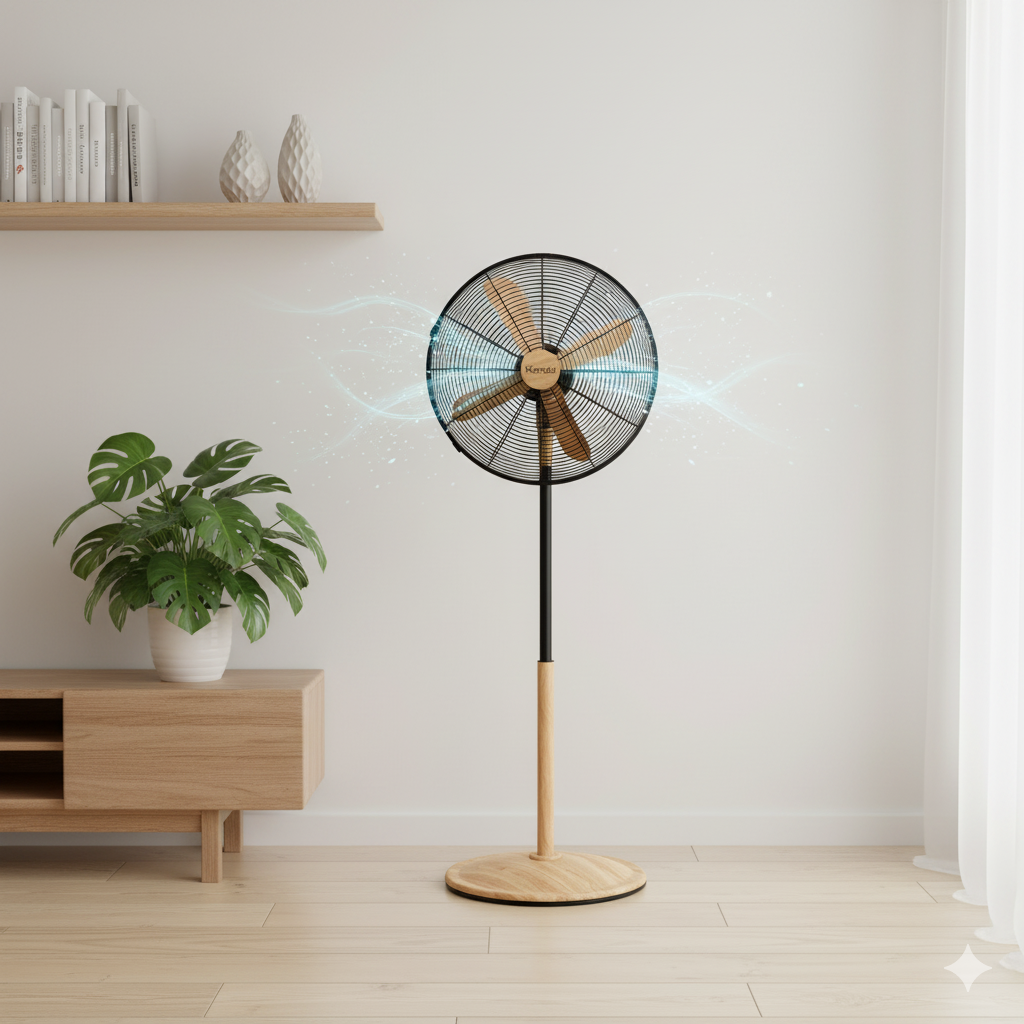 Ventilador de Pedestal 16 Pulgadas Metal Madera -Beige KZF-1616F Potencia 60W
