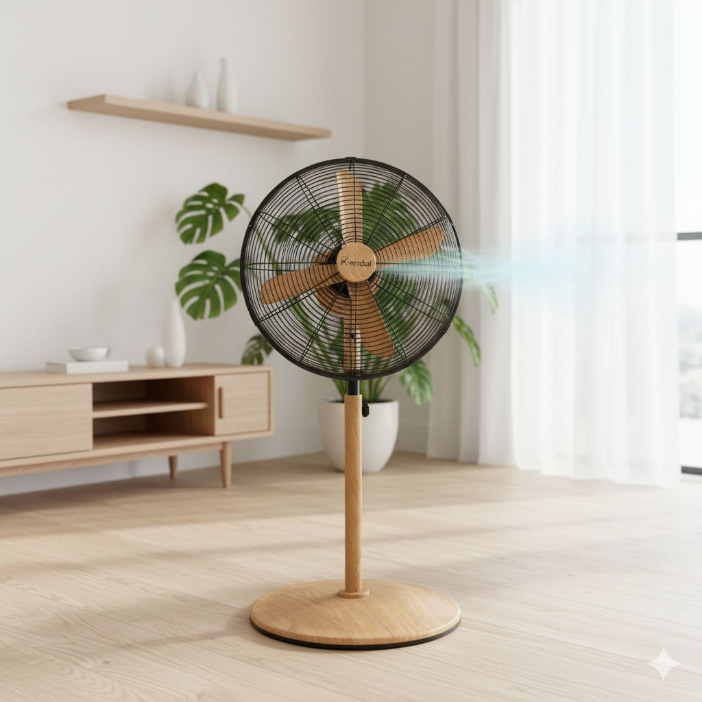 Ventilador de Pedestal 16 Pulgadas Metal Madera -Beige KZF-1616F Potencia 60W