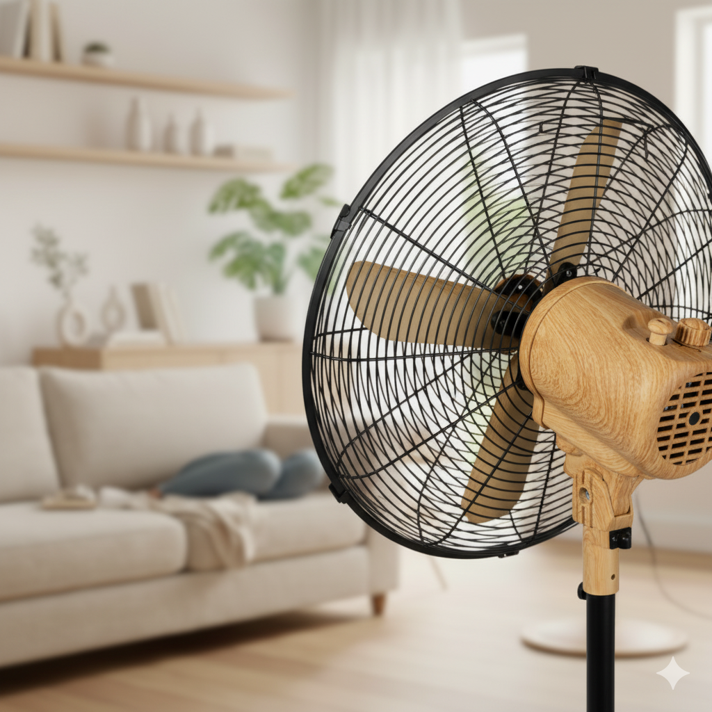 Ventilador de Pedestal 16 Pulgadas Metal Madera -Beige KZF-1616F Potencia 60W