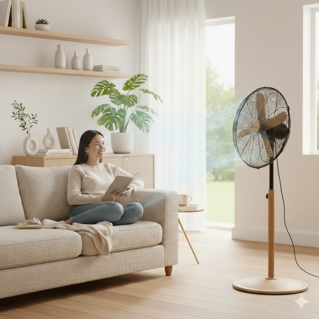 Ventilador de Pedestal 16 Pulgadas Metal Madera -Beige KZF-1616F Potencia 60W