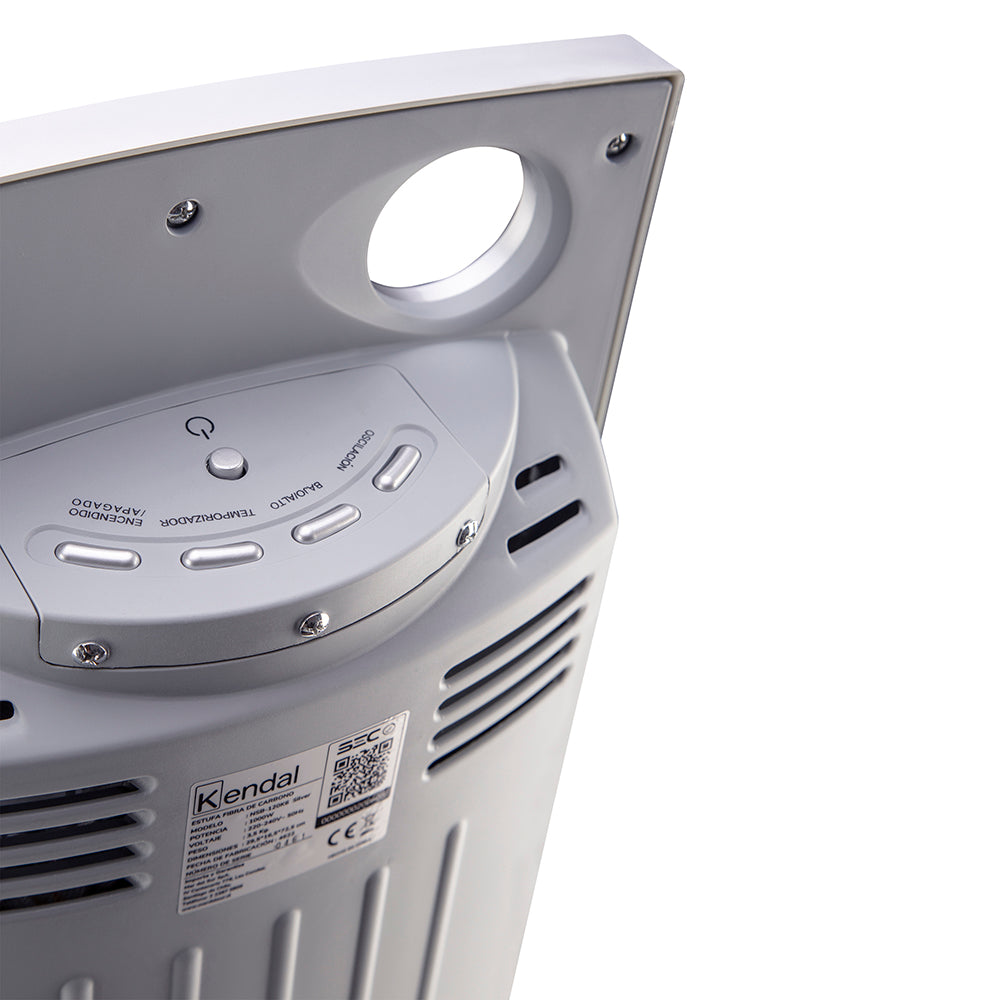 Estufa Eléctrica Fibra de Carbono KENDAL 1000W Oscilante Calefactor Silver