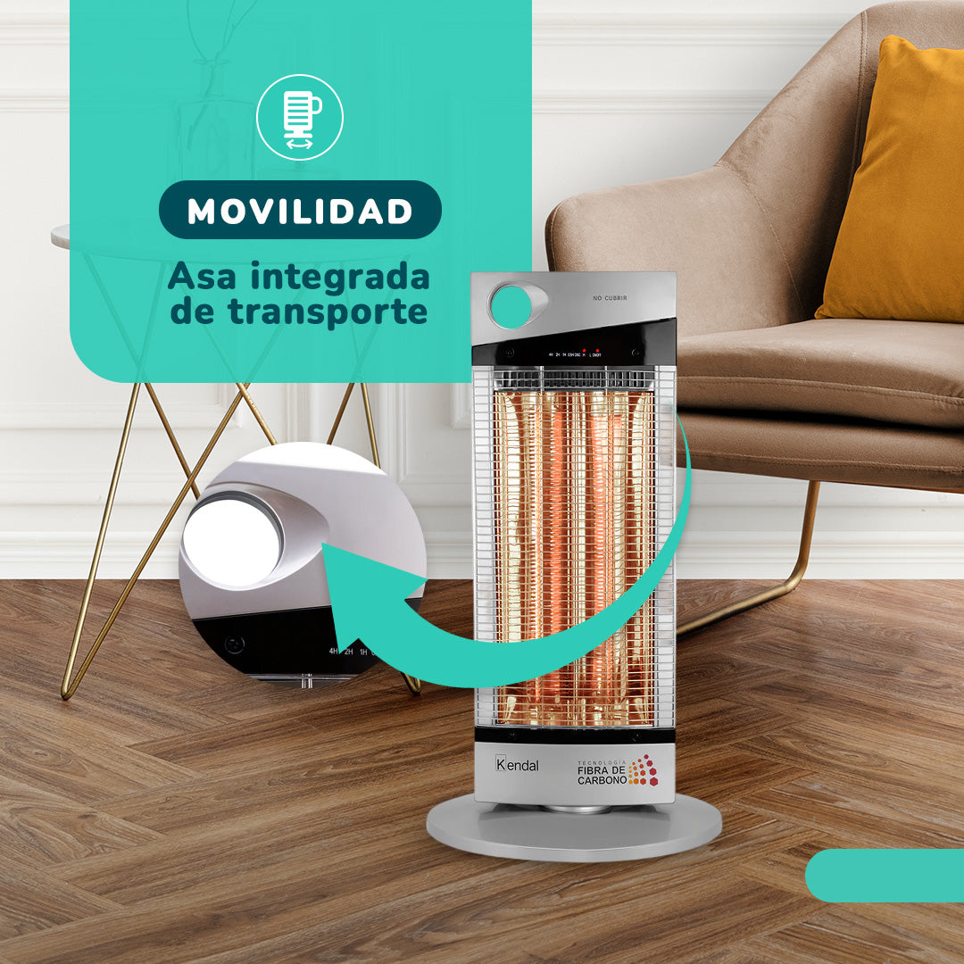 Estufa Eléctrica Fibra de Carbono KENDAL 1000W Oscilante Calefactor Silver