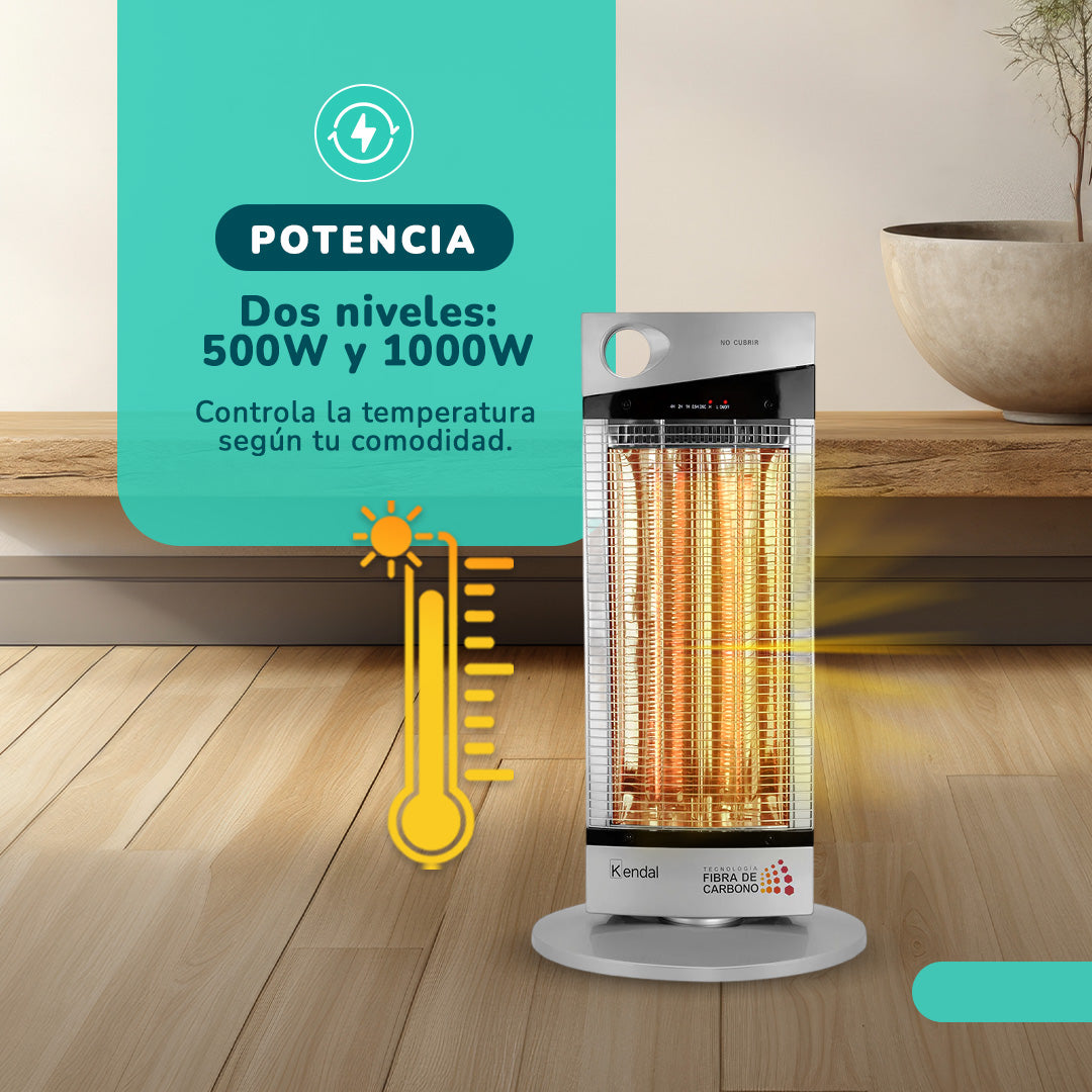 Estufa Eléctrica Fibra de Carbono KENDAL 1000W Oscilante Calefactor Silver