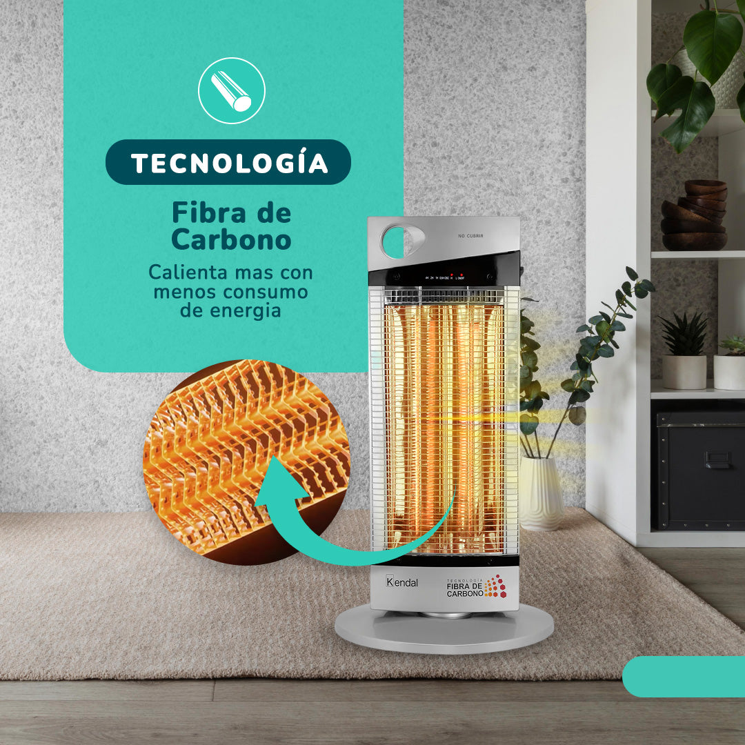 Estufa Eléctrica Fibra de Carbono KENDAL 1000W Oscilante Calefactor Silver