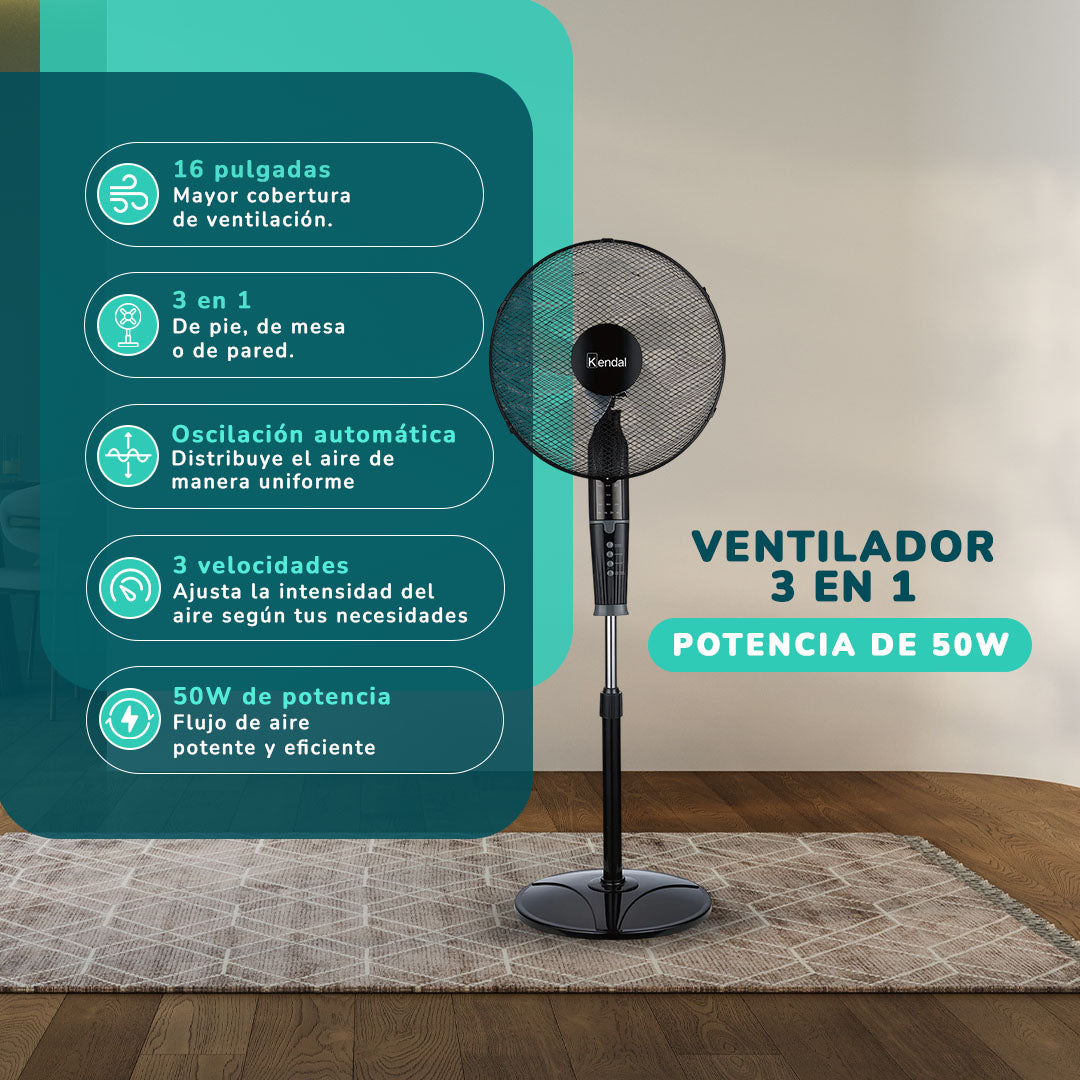 Ventilador 3 en 1 Kendal de 16 Pulgadas | Versatilidad y Eficiencia en uno Solo