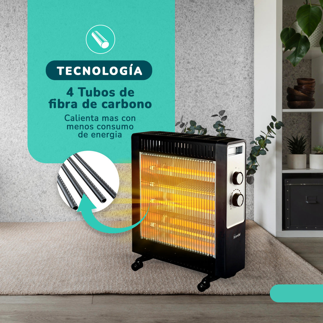 Estufa Eléctrica Fibra de Carbono KENDAL 4 tubos Potencia 2200W Cobertura 20m2