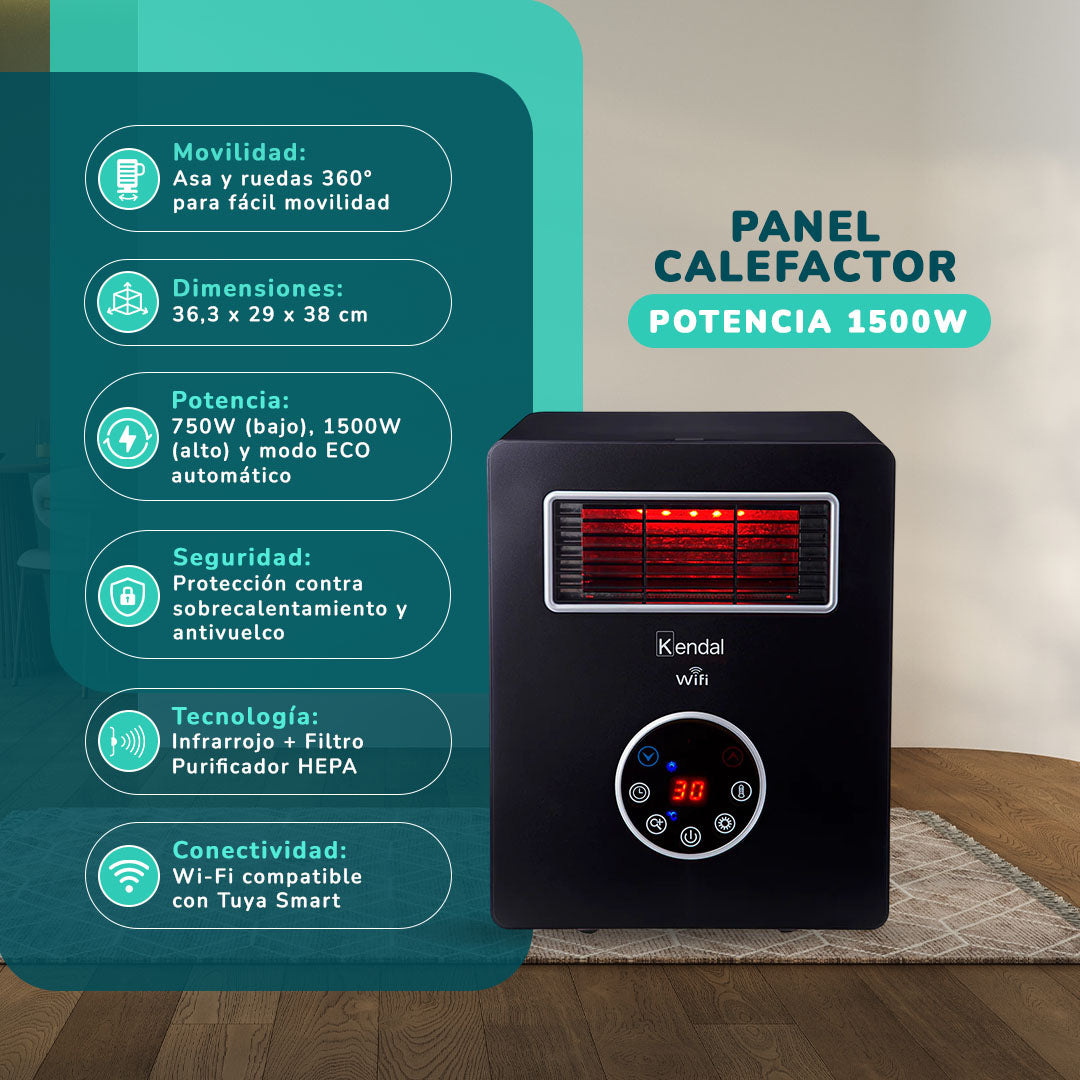 Estufa Infrarroja y Purificador de Aire KENDAL WIFI  Potencia 1500w Cobertura 30m2