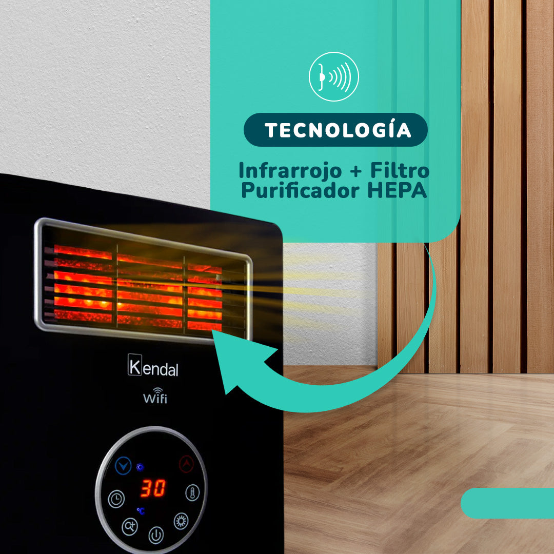 Estufa Infrarroja y Purificador de Aire KENDAL WIFI  Potencia 1500w Cobertura 30m2