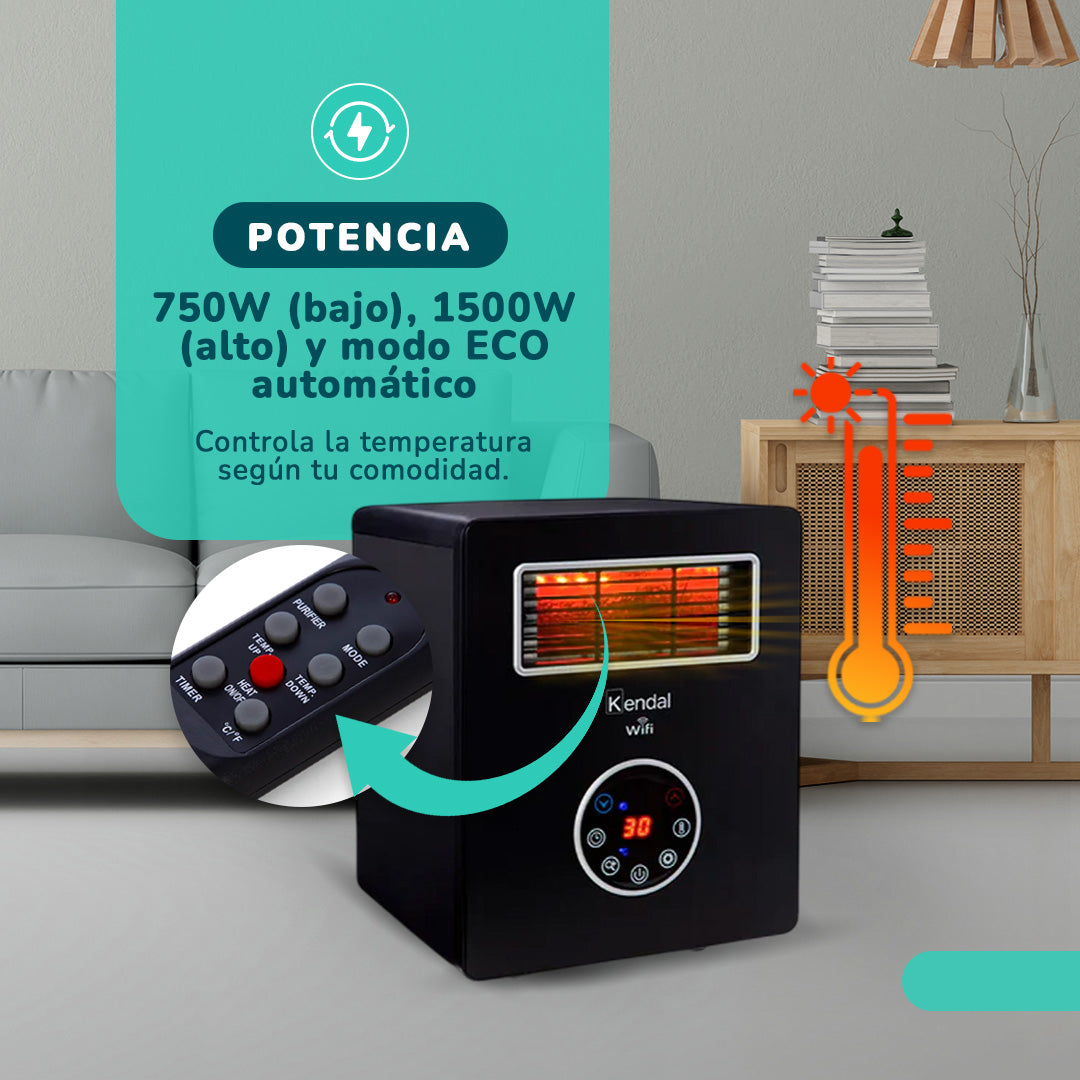 Estufa Infrarroja y Purificador de Aire KENDAL WIFI  Potencia 1500w Cobertura 30m2