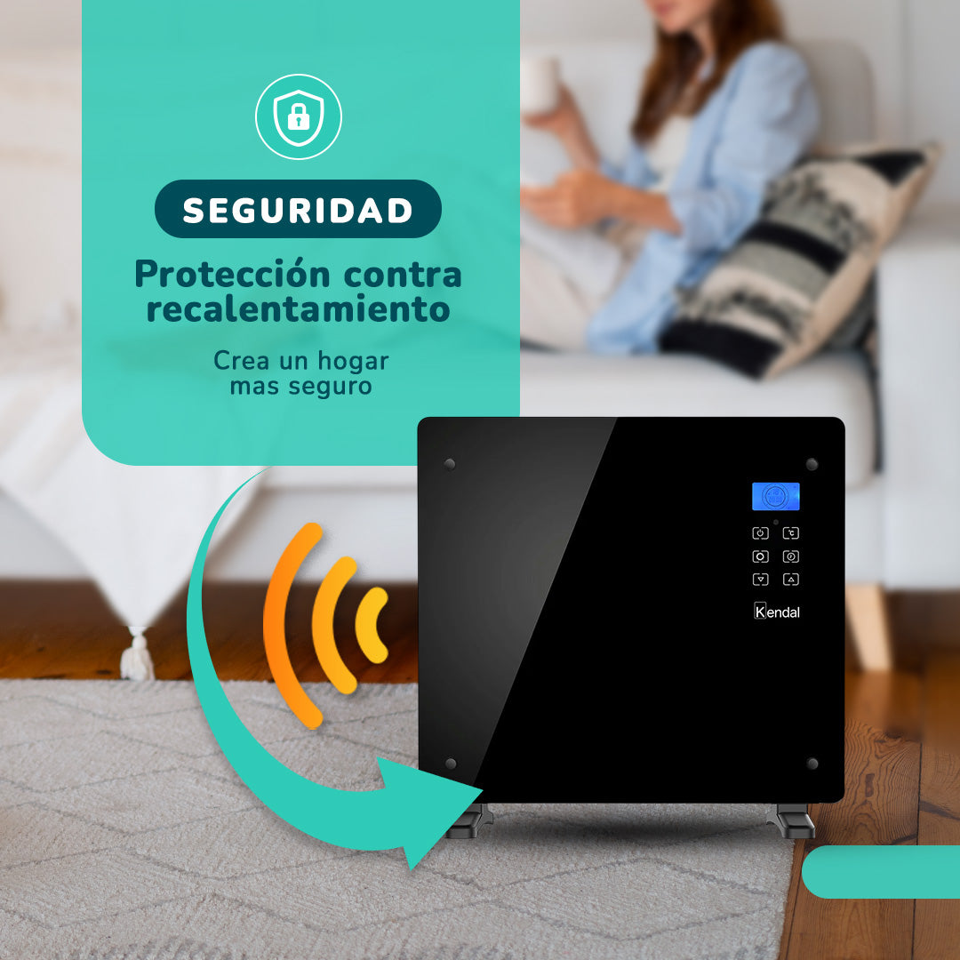 Panel Convector Eléctrico Vidrio KENDAL 1000W Control Digital Calefacción Silenciosa