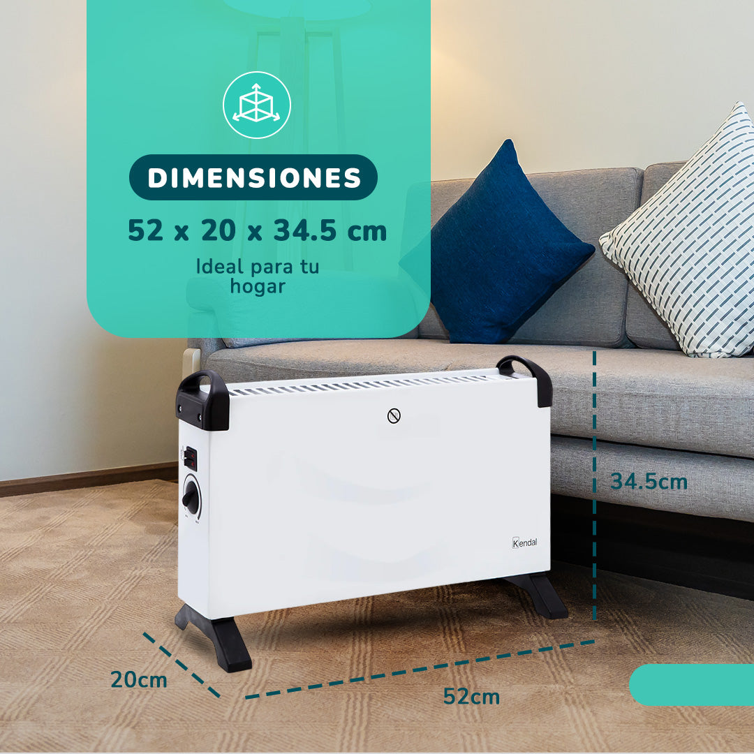 Estufa Panel Convector Potencia 2000w Cobertura 20m2 Temperatura Regulable Blanca
