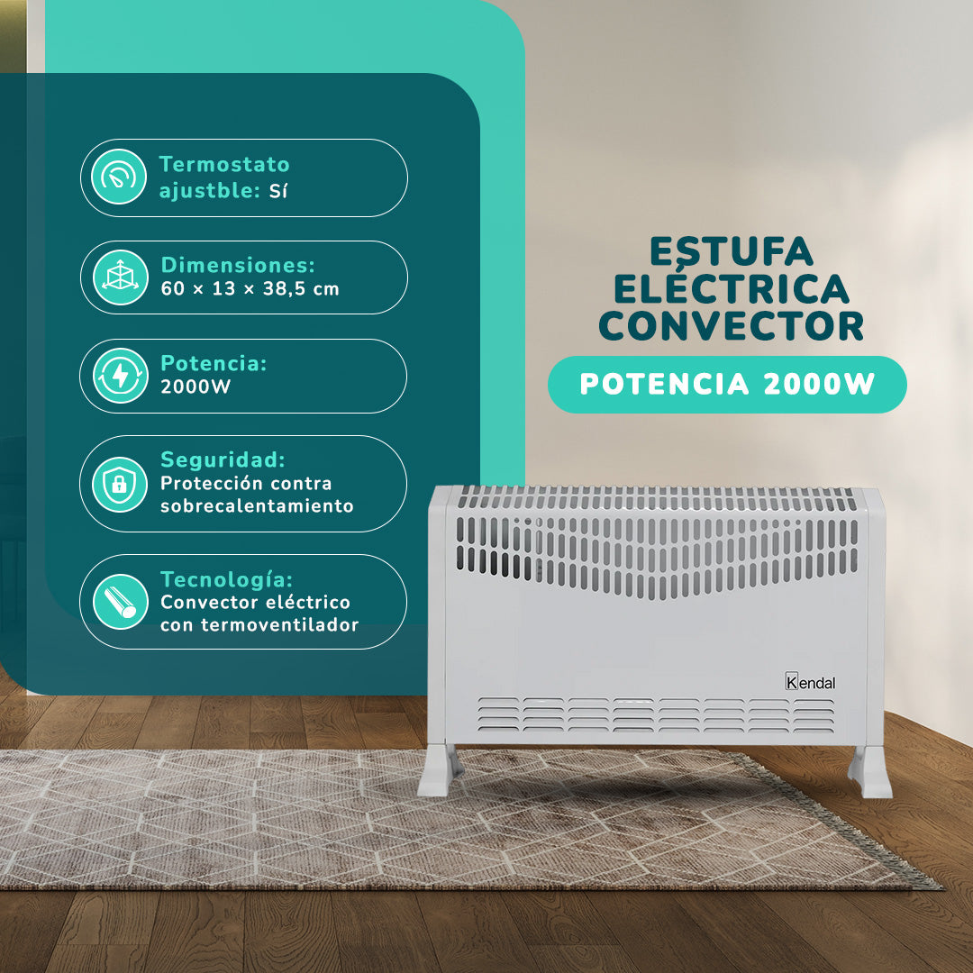 Convector Turbo KENDAL 2000W Calefactor Eléctrico Portátil