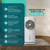Ventilador Aire  4 En 1 | Potencia 50w Humidificador, Purificador, Control Remoto, Temporizador,3 Modos, Tanque 5L Con Ice Packs