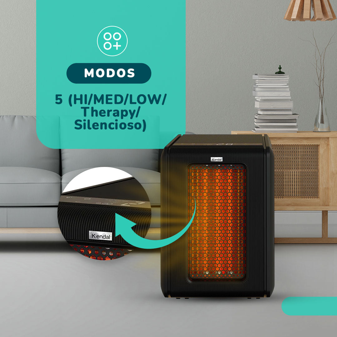 Estufa Infrarroja Kendal KEI-GOLDEN01 , 2000W, WIFI, 5 Modos de Calor, Negro – Para Ambientes hasta 65 m²