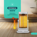 Estufa Eléctrica Fibra de Carbono Blanca KENDAL Potencia 900W Calefacción Rápida Oscilante