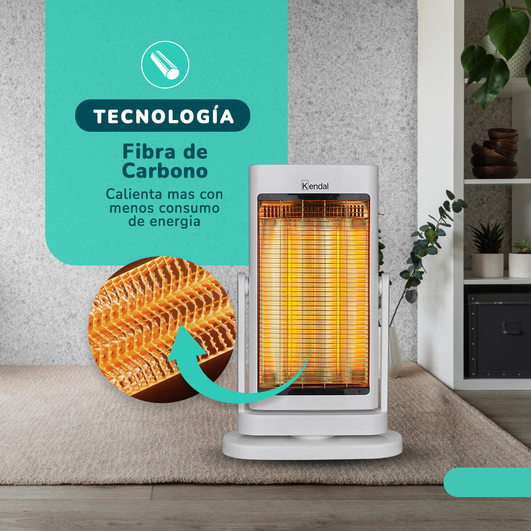 Estufa Eléctrica Fibra de Carbono Blanca KENDAL Potencia 900W Calefacción Rápida Oscilante