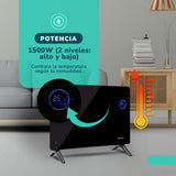 Estufa  Panel Calefactor Vidrio KENDAL WIFI Potencia 1500w Cobertura 18m2 Instalación Piso/Muro