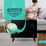 Estufa  Panel Calefactor Vidrio KENDAL WIFI Potencia 1500w Cobertura 18m2 Instalación Piso/Muro