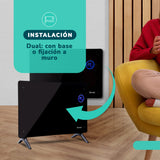 Estufa  Panel Calefactor Vidrio KENDAL WIFI Potencia 1500w Cobertura 18m2 Instalación Piso/Muro