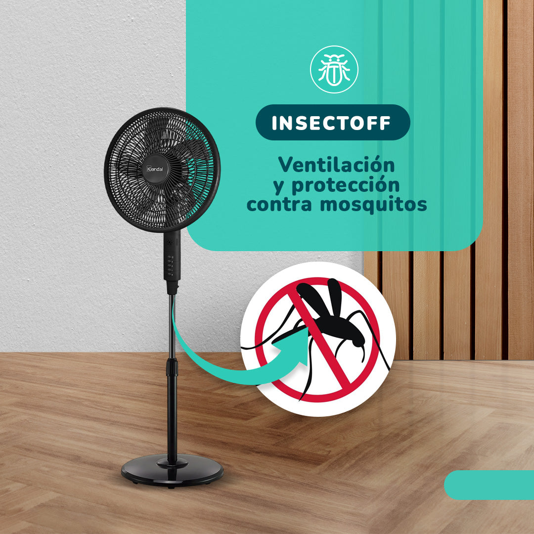 Ventilador Pedestal 16 Pulgadas Kendal KVP-INSECTOFF 45W 3 Velocidades y Repelente de Mosquitos