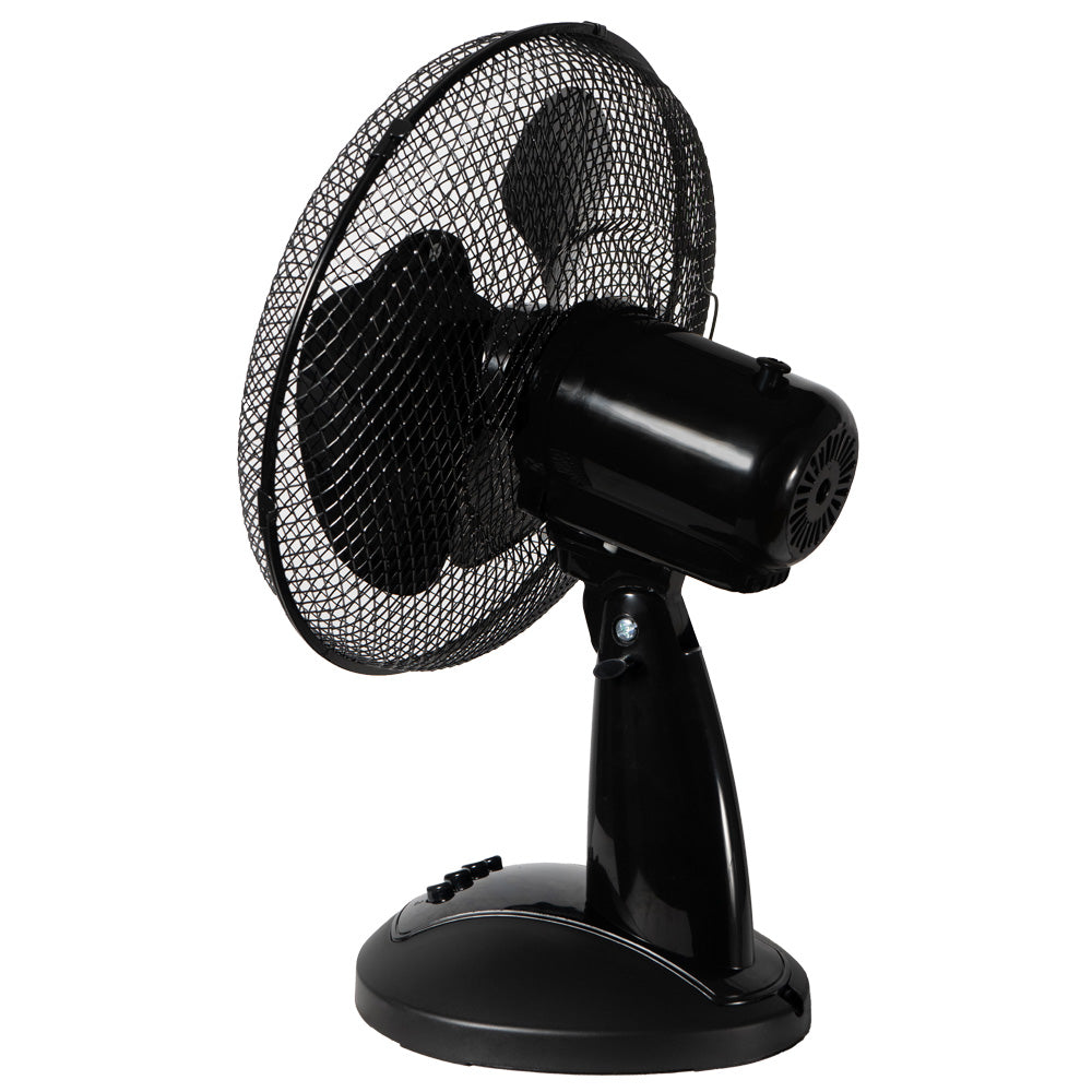 Ventilador Sobremesa Negro 12 Pulgadas, Silencioso, 2 Velocidades, Motor De Cobre, Potencia 30w, Ideal Para Mesa Y Escritorios