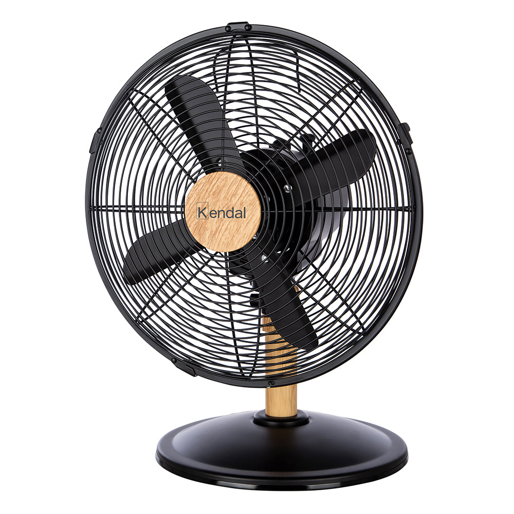 Ventilador de Mesa 12 Pulgadas Metal Madera Negro Potencia 45W